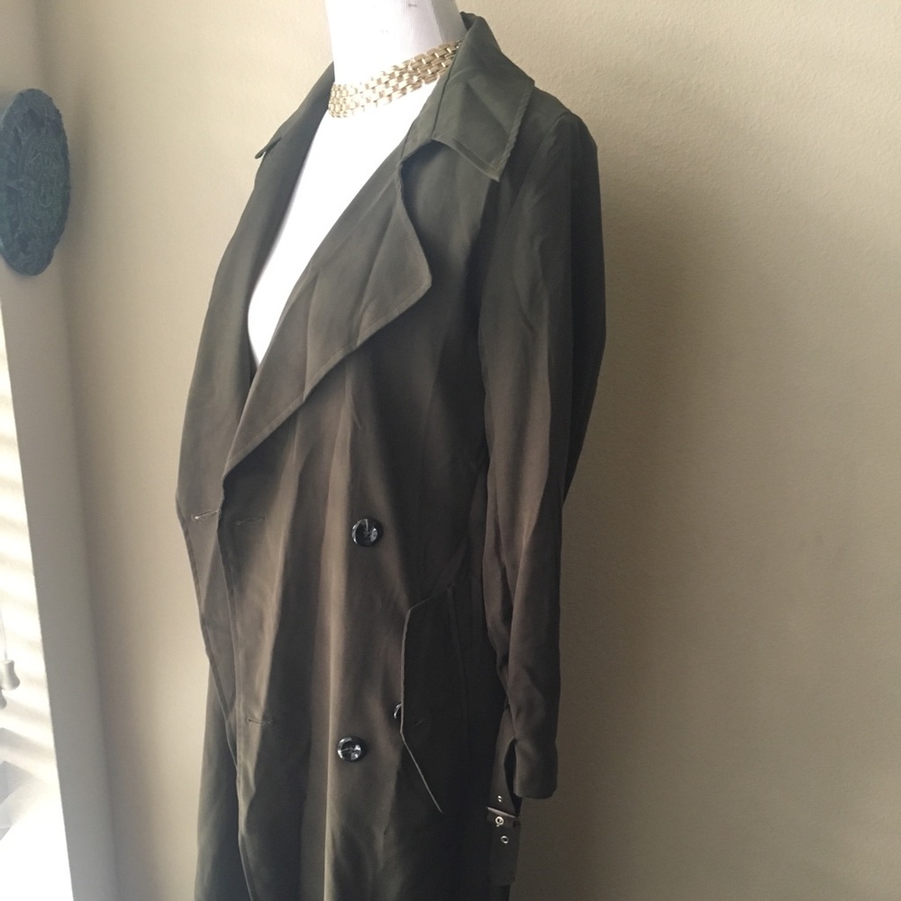 Army green soft thin trench coat with wrist cuffs
